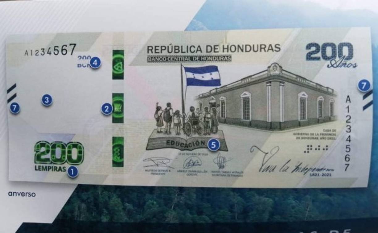El Banco Central de Honduras presentó este martes el diseño del nuevo billete de 200 lempiras (8,40 dólares) con motivos que aluden al bicentenario de la independencia de la Corona española, que comenzará a circular en septiembre.
