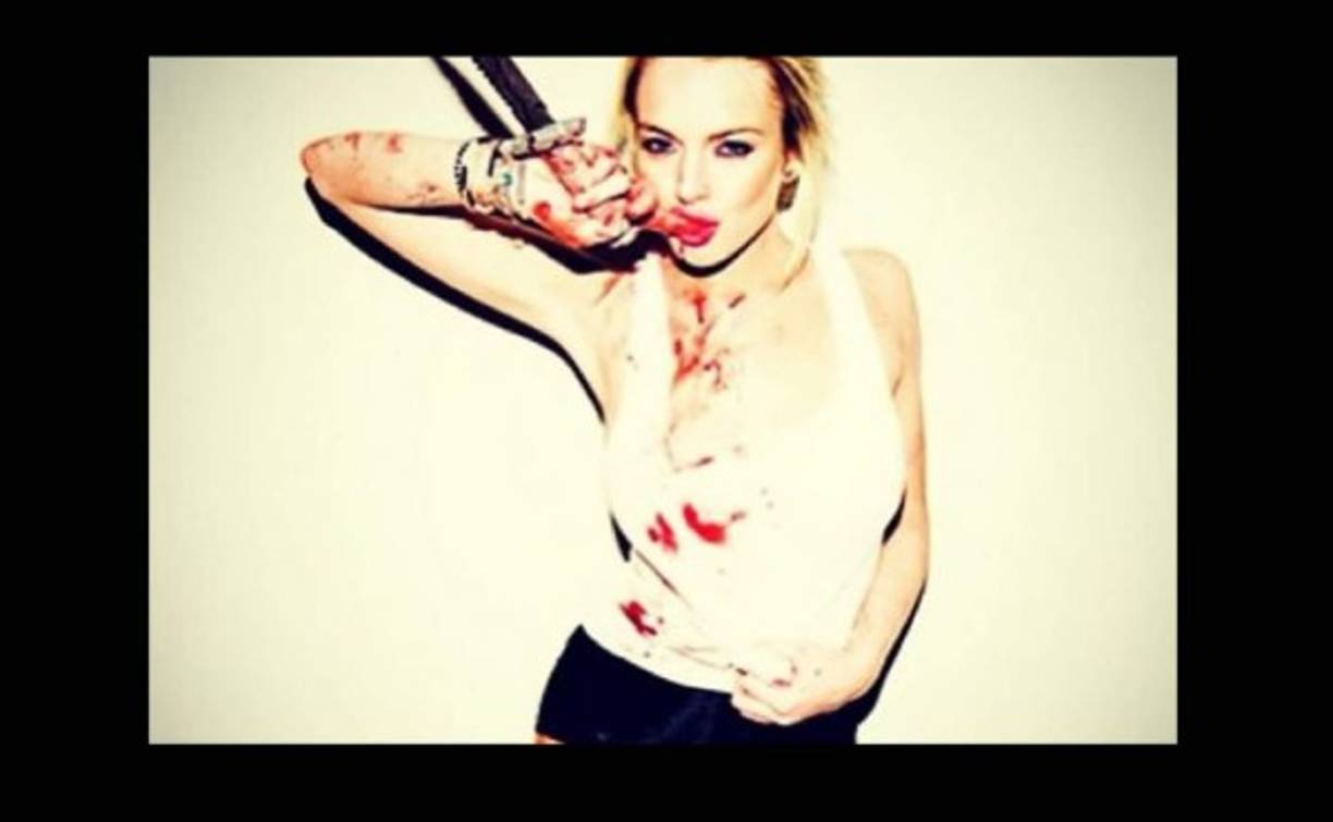 Lindsay Lohan decidió usar para Halloween este divertido disfraz de 'Lady Killer'.