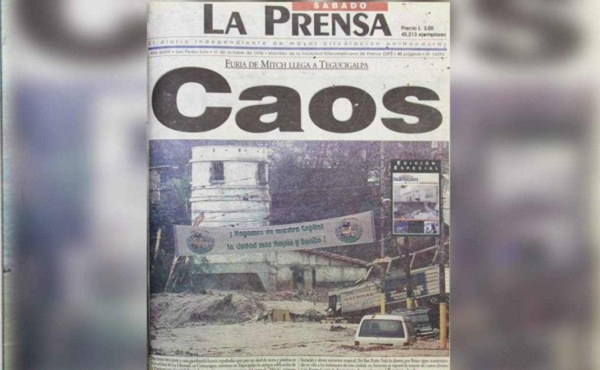 Portada publicada por LA PRENSA sobre la agresividad del Mitch en la capital de Honduras.