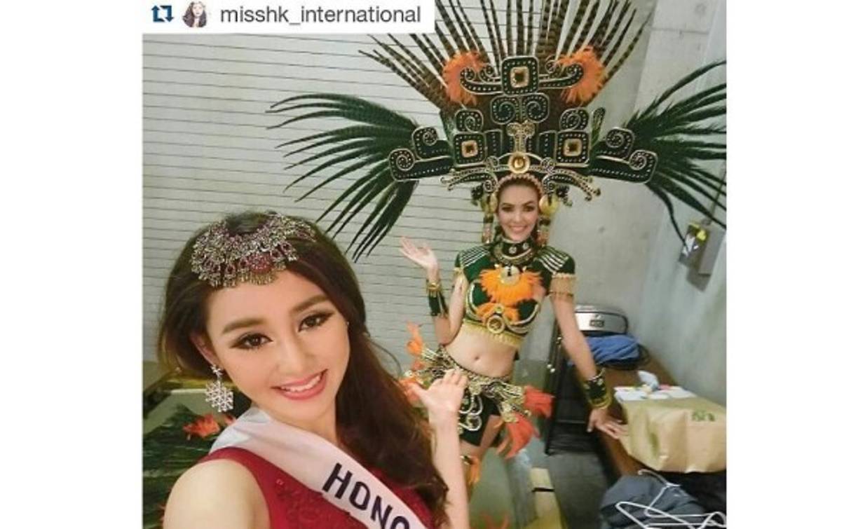 El traje típico inspirados en la cultura Maya que utilizó, Jennifer Valle.