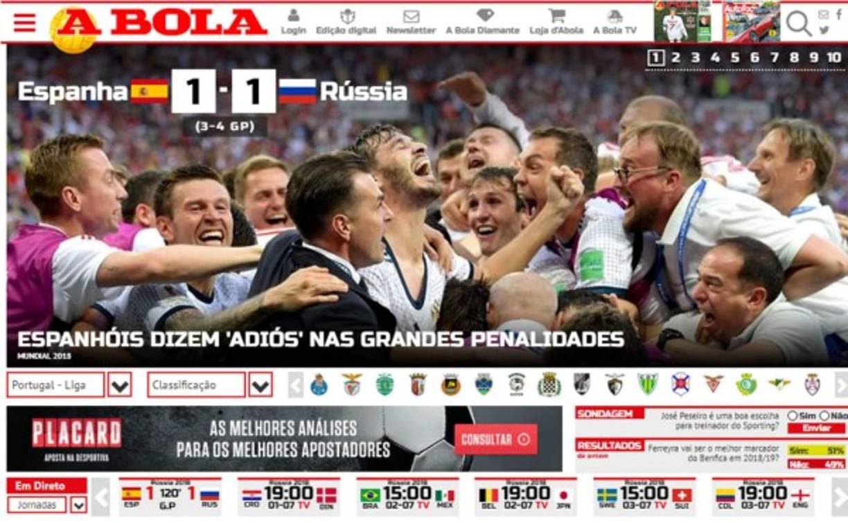Diario A Bola de Portugal: 'Los españoles dicen adiós en los penales'.