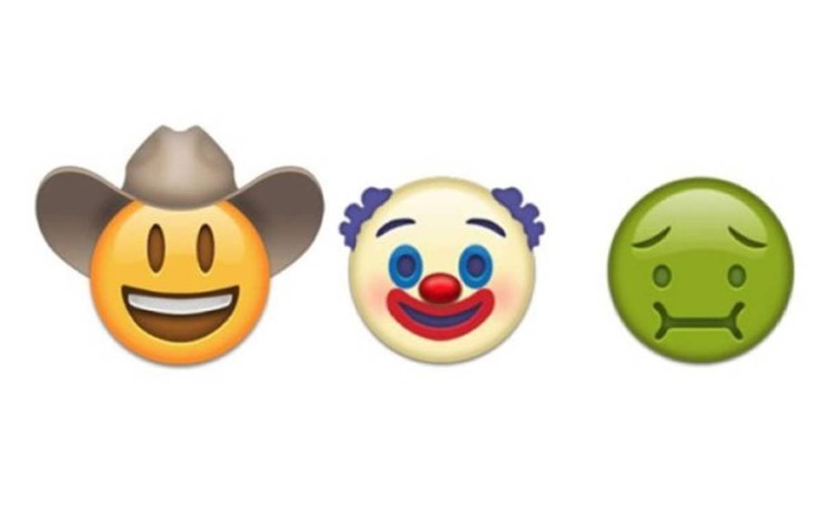 Los emojis vaquero, payaso y un enfermo.