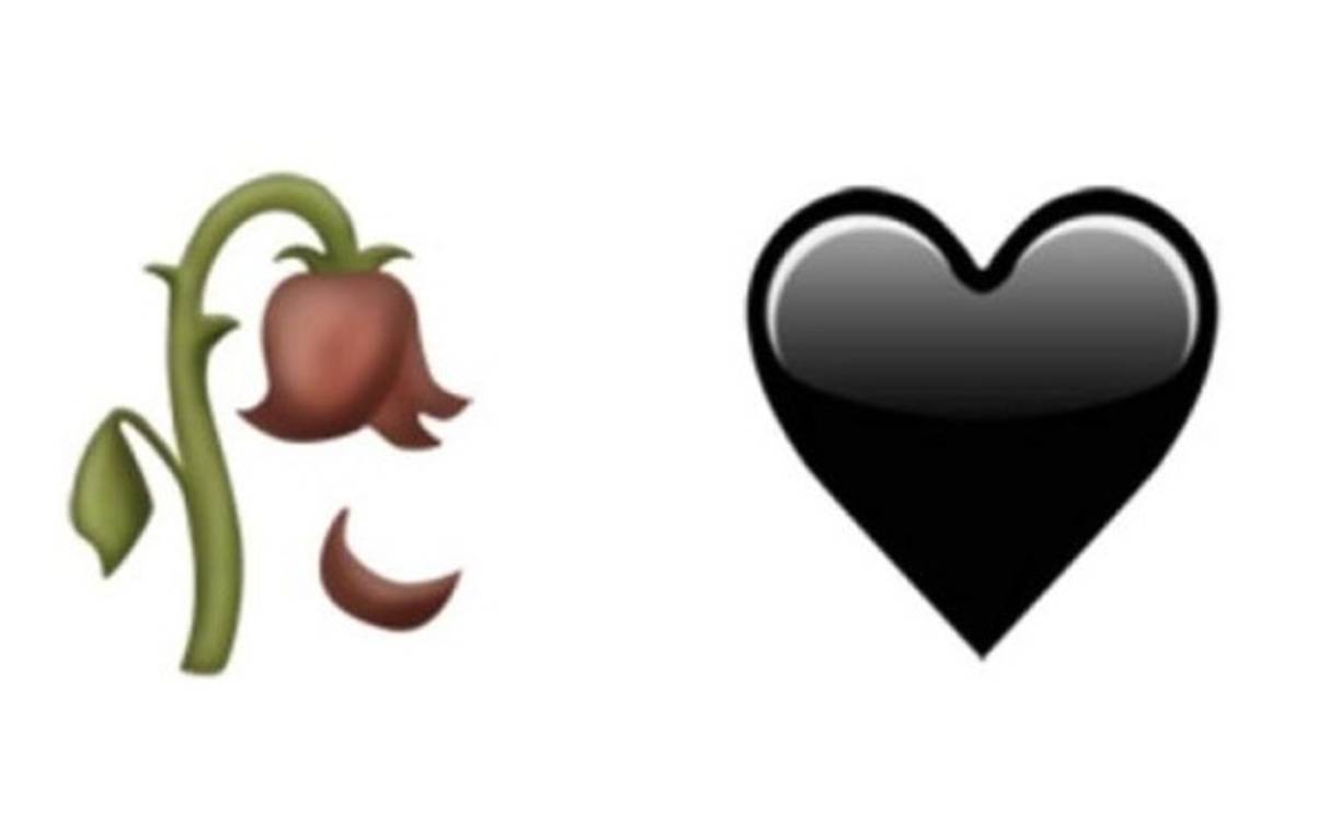 Una flor marchitada. A los corazones rojos, roto, verde y azul; ahora llega un corazón negro.