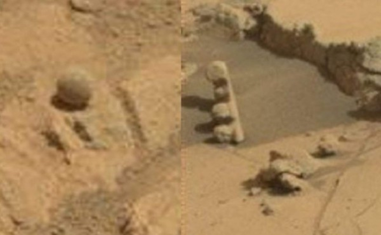 El rover de la NASA Curiosity, que ha estado explorando el planeta rojo durante más de dos años, envió una foto curiosa en la que se ve algo con un parecido sorprendente a los semáforos de la Tierra junto a una bola de forma natural perfecta.