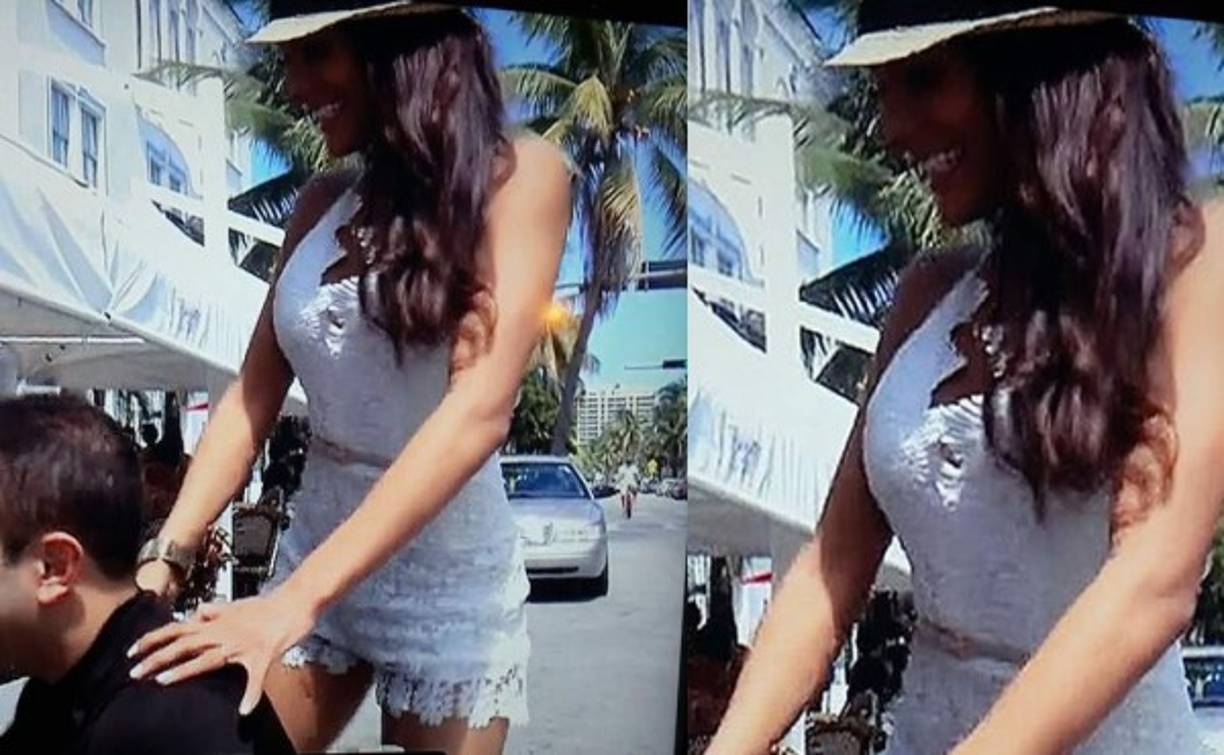 La reina hondureña grabó un segmento junto con el comediante Carlitos 'el productor' en un restaurante de Miami y allí se encontró con el cantante de banda, Meño Lugo.