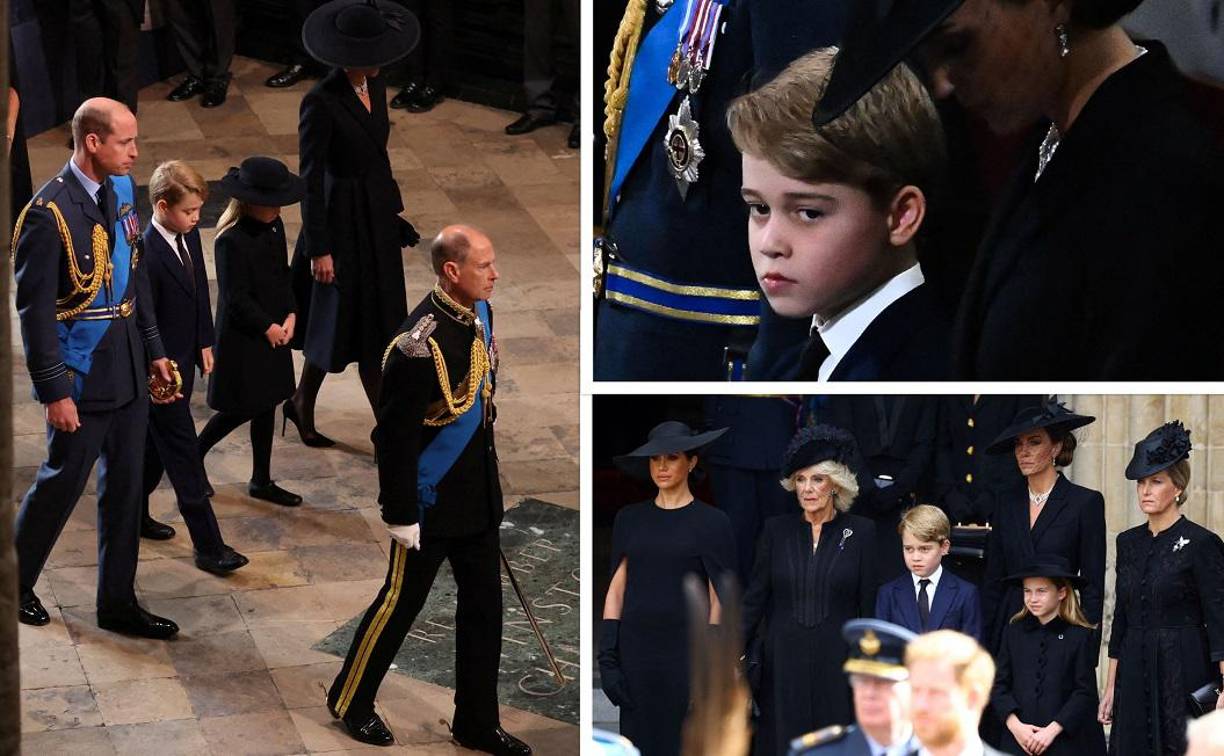 Los príncipes George y Charlotte marcharon tras el ataúd de su bisabuela Isabel II