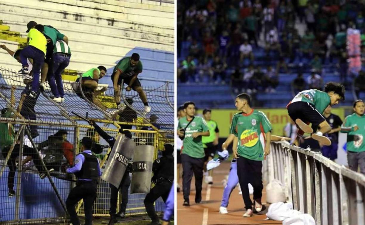 La reacción de los simpatizantes del equipo verdolaga no se hizo esperar e invadieron el campo de juego, provocando que el partido se suspendiera por al menos 30 minutos.