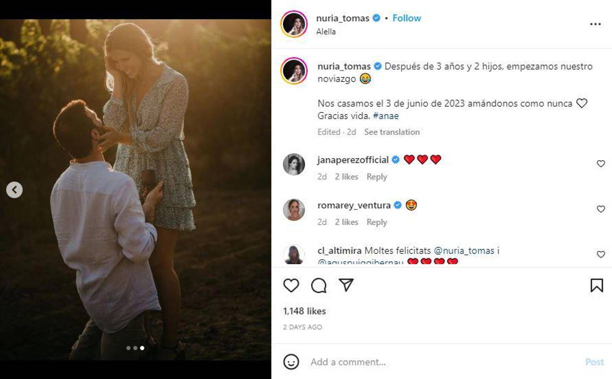 “Después de 3 años y 2 hijos, empezamos nuestro noviazgo. Nos casamos el 3 de junio de 2023 amándonos como nunca. Gracias vida”, escribió la ex de Piqué en Instagram junto a un carrete de tres fotografías donde se ve en una un pastel que dice “Ops, recién casados”, en la otra están en una videoconferencia con planificadoras de bodas y en la tercera imagen está la pareja en el momento que Agus pidió su mano.
