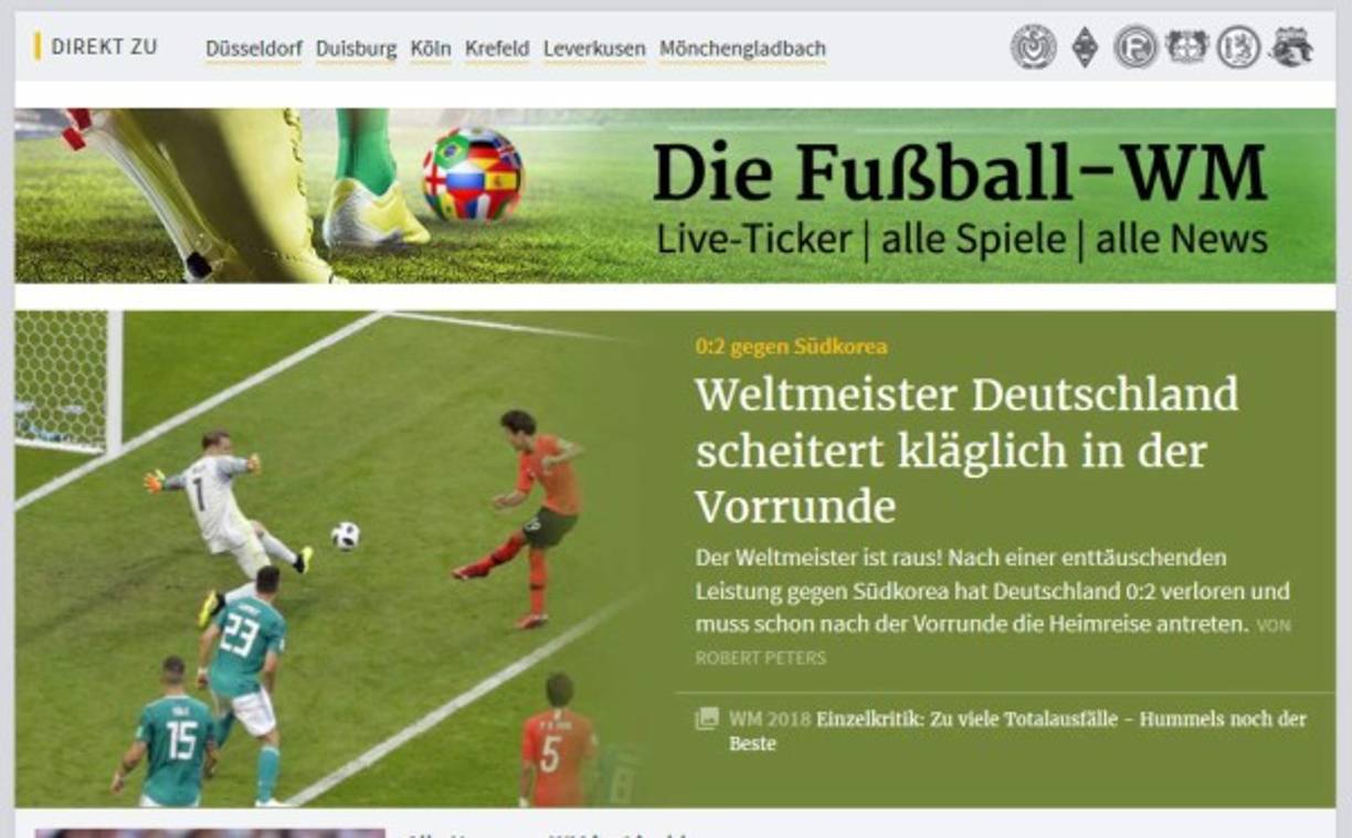 'Por primera vez en la historia de la Copa del Mundo el equipo nacional alemán fracasa en la fase previa. En un partido flojo, la selección perdió 0-2 contra Corea del Sur', dice el primer párrafo de la información del Der Spiegel.