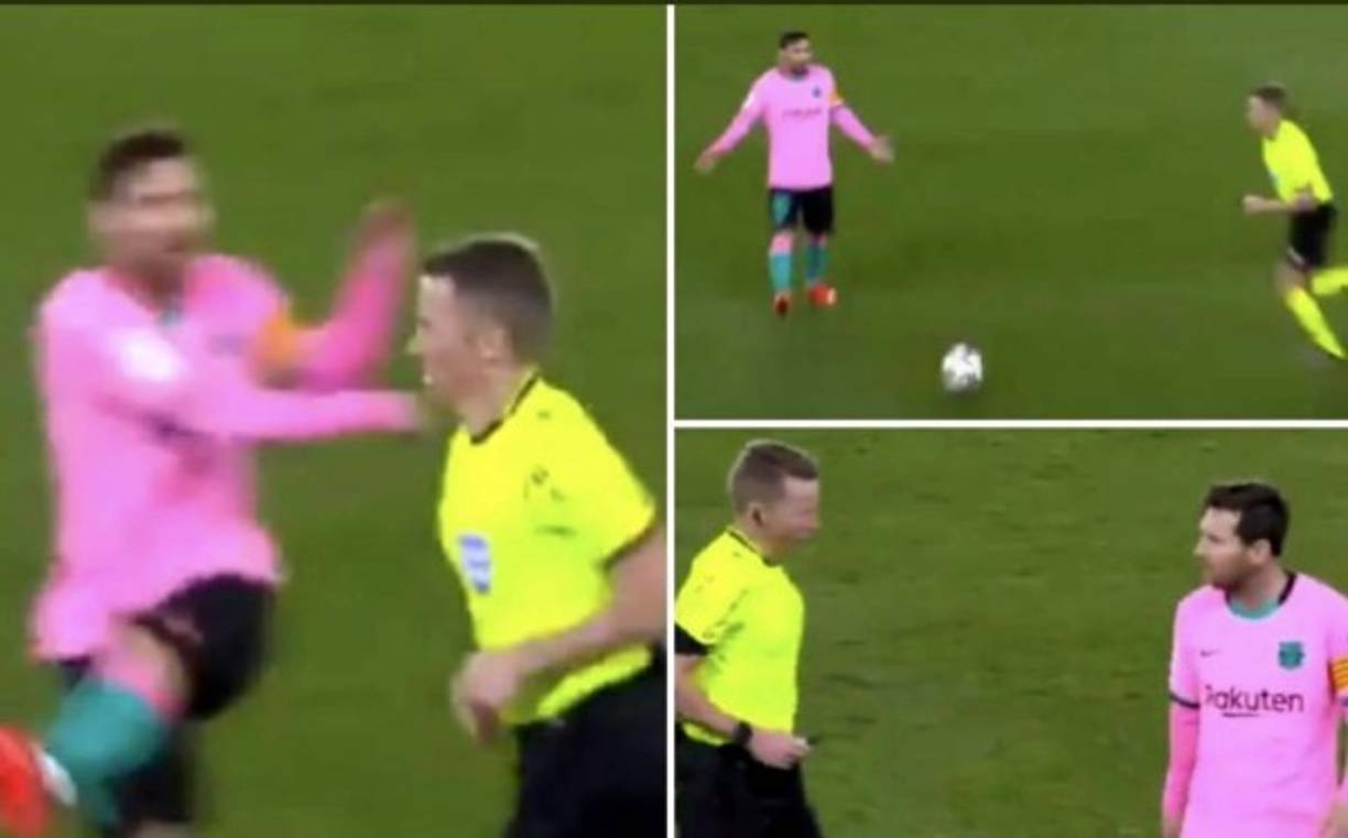 Messi se salvó de ser expulsado luego de una falta de respeto que cometió contra el árbitro Alejandro José Hernández Hernández al lanzarle un balonazo y solo vio la tarjeta amarilla. <br/><br/>El jugador argentino se cabreó tras una decisión del sílbante y no pudo reprimir su rabia, la cual exteriorizó lanzando un pelotazo al árbitro.