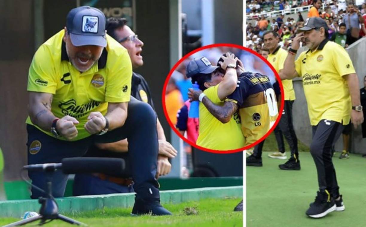 Las imágenes de la eufórica celebración de Diego Maradona tras su primer triunfo como visitante con los Dorados de Sinaloa.