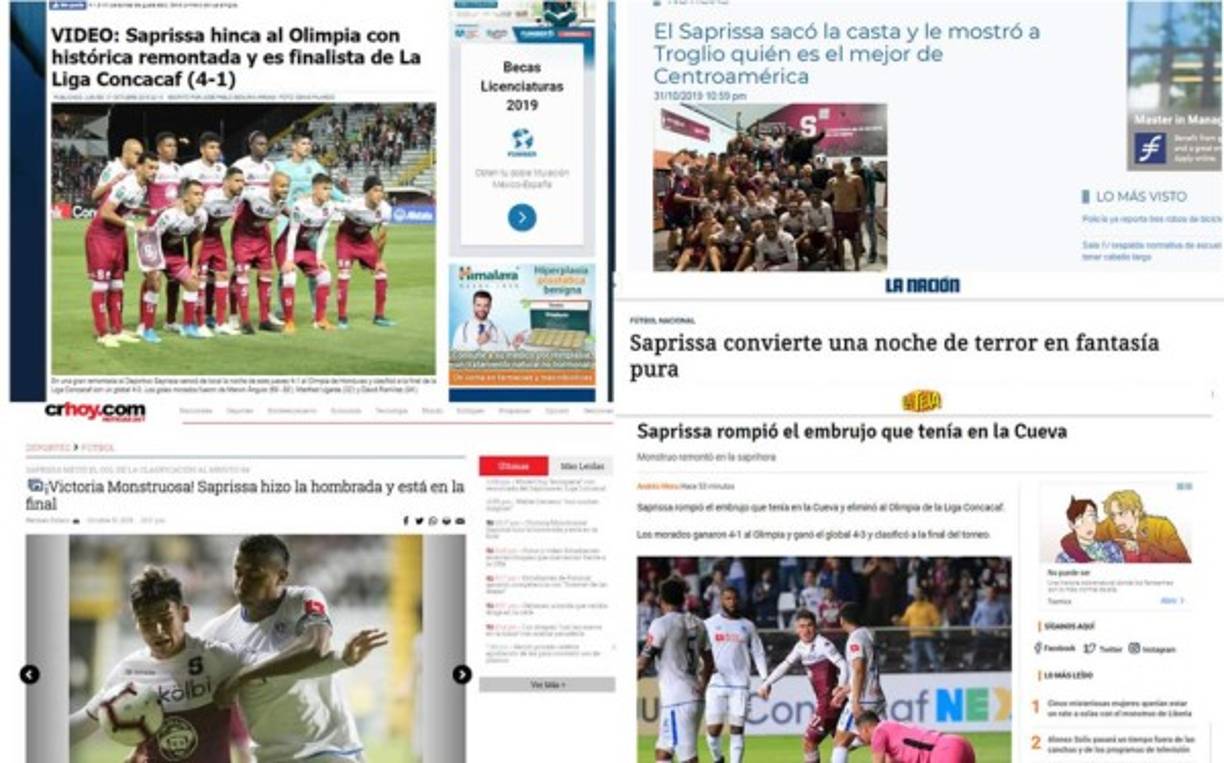 Así destacaron los diarios de Costa Rica la clasificación del Saprissa a la final de la Liga Concacaf tras golear al Olimpia. Se acordaron de Pedro Troglio.