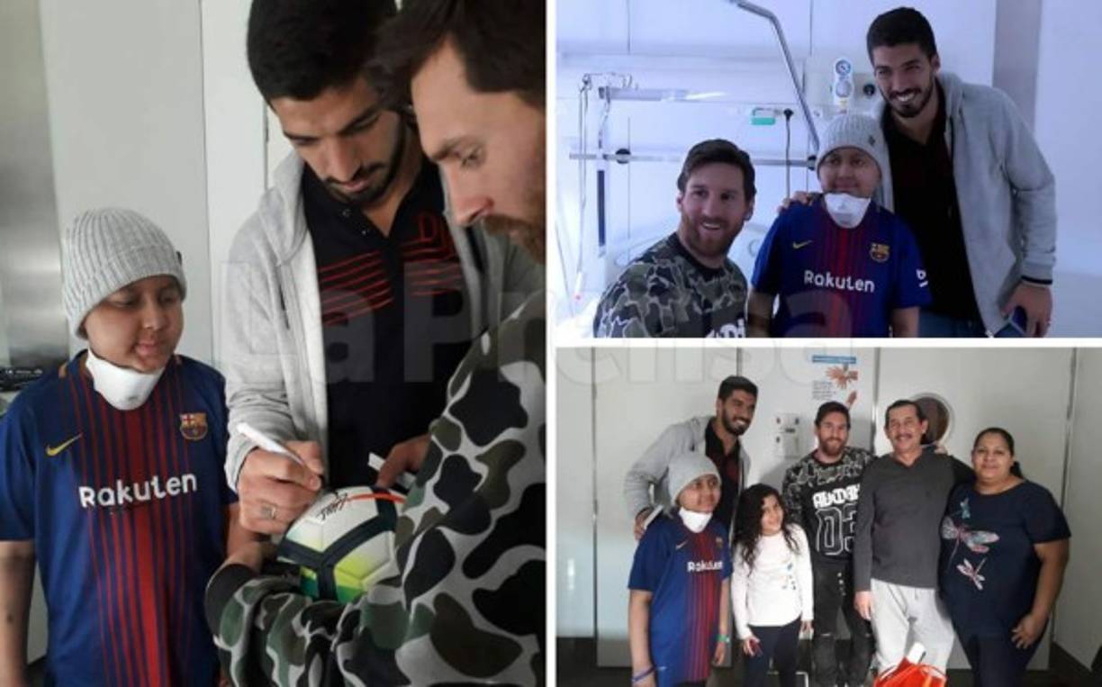 El niño hondureño Gustavo Manzano tuvo la visita especial de Lionel Messi y Luis Suárez en el hospital en el que se encuentra en Barcelona.