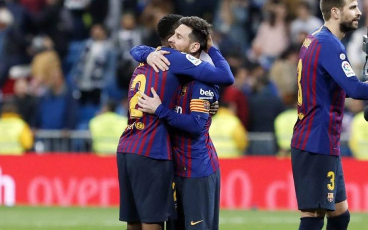 Messi y Semedo se abrazan al final del partido. Foto FCBarcelona.es