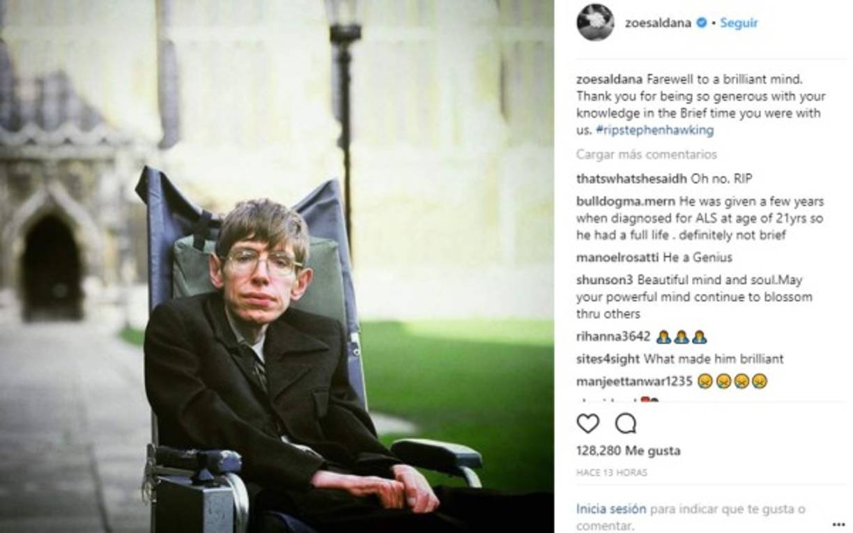 'Adiós a una mente brillante. Gracias por ser tan generoso con su conocimiento en el breve tiempo que estuvo con nosotros. Descanse en paz'.