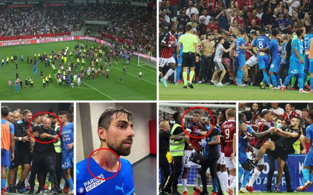 El partido entre el Niza y el Olympique de Marsella de la tercera jornada de la Ligue 1 en el estadio Allianz Riviera​ se tuvo que suspender cuando aficionados radicales del equipo local saltaron al campo para agredir a los jugadores del conjunto rival. Lamentables imágenes.