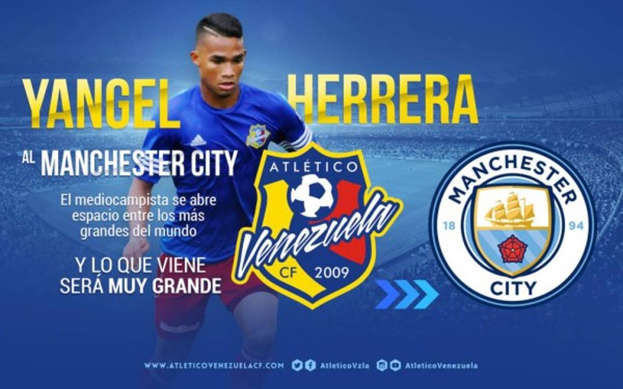 Siempre atento a los jóvenes talentos que ofrece el mercado de fichajes, el Manchester City ha cerrado la contratación de uno de los futbolistas más prometedores del fútbol venezolano y que apenas cuenta con 19 años. Concretamente, y según ha confirmado su propio cuadro de origen, se trata del centrocampista Yangel Herrera, futbolista que ya ha dado muestras de su nivel en el Atlético Venezuela.