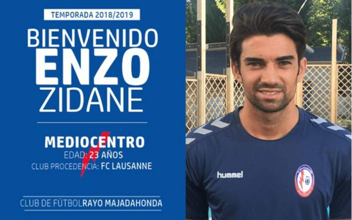 Enzo Zidane (hijo de Zinedine Zidane, centrocampista ofensivo procedente del Lausanne de Suiza, es el sexto fichaje del Rayo Majadahonda de la Segunda División para esta temporada. El jugador francés, de 23 años, llega cedido por una temporada.