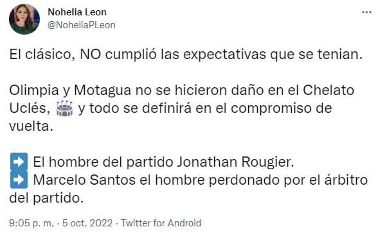 “El clásico no cumplió las expectativas que se tenían”, señaló Nohelia León.
