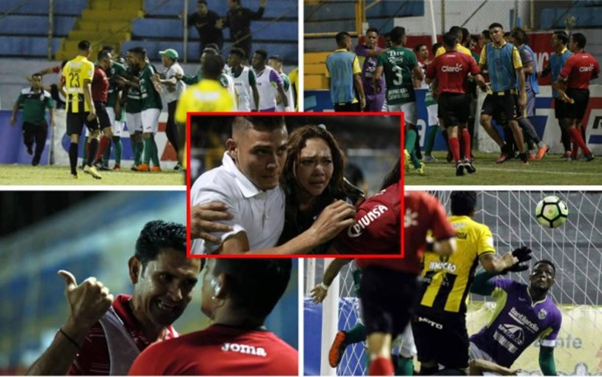 El clásico sampedrano entre Real España y Marathón estuvo muy caliente con broncas dentro y fuera de la cancha.