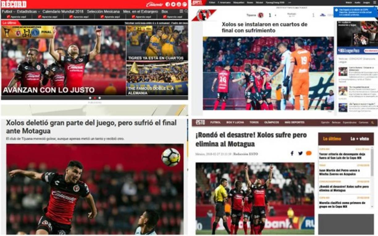 Los diarios mexicanos no quedaron conformes con la clasificación del Xolos de Tijuana a cuartos de final de la Concachampions tras eliminar a Motagua y aseguran que fue con 'sufrimiento'.