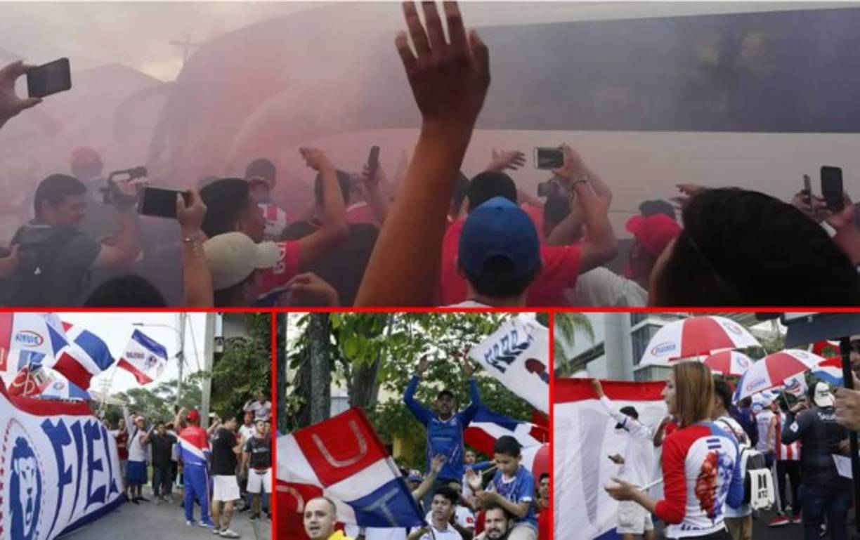 La Ultra Fiel, barra del Olimpia, llegó a alentar al equipo al hotel de concentración en San Pedro Sula antes del partido contra el Saprissa en las semifinales de la Liga Concacaf. Fotos Neptalí Romero