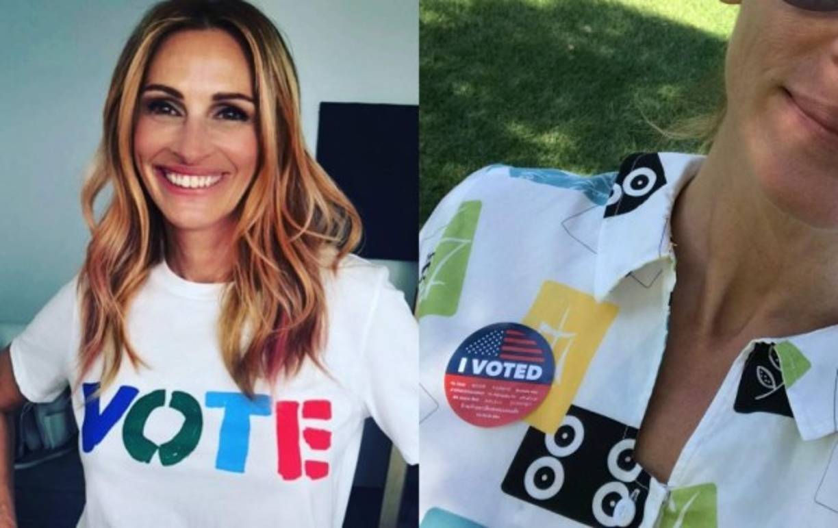 La recién estrenada en las redes sociales Julia Roberts escribió, 'Vayan a votar', junto a una foto luciendo su sticker 'Yo voté'.