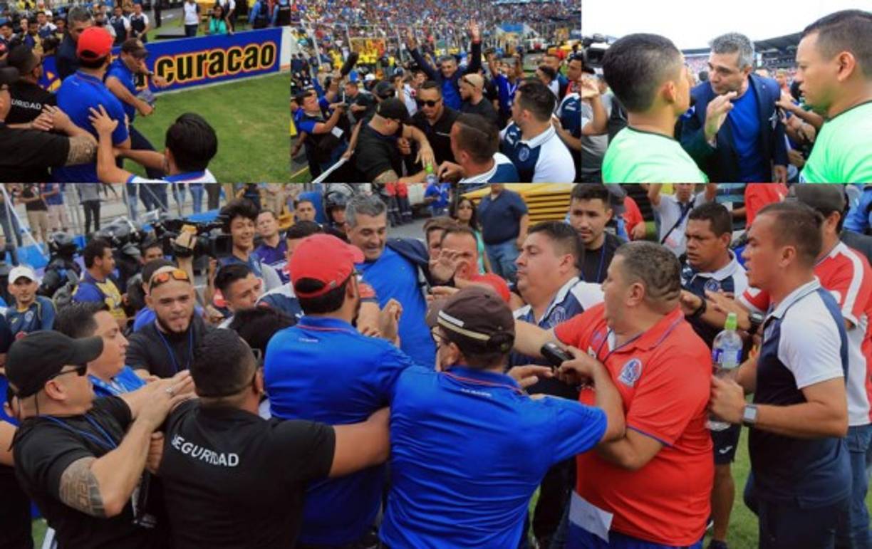 Diego Vázquez fue protagonista de una bronca antes del inicio de la Gran Final Olimpia-Motagua porque no lo dejaban meter a su familia por el sector de camerinos y se agarró a golpes con Osman Madrid.