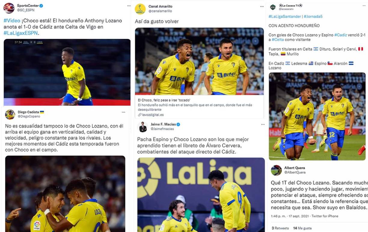 La prensa internacional ha destacado la brillante actuación de Antony ‘Choco’ Lozano, quien llevó al Cádiz a su primer triunfo de la temporada en la Liga Española 2021-2022 con un gol y un penal provocado para el segundo tanto ante el Celta de Vigo.