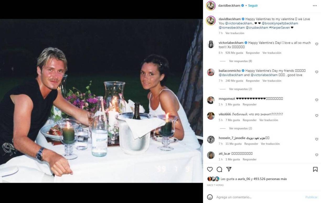 “Feliz día de San Valentín a mi Valentín. Te queremos”, expresó David Beckham en su Instagram a su pareja.