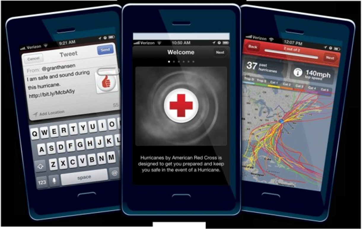 La aplicación de la Cruz Roja contiene información de último momento sobre huracanes y cuenta también con aplicaciones que aconsejan a los usuarios qué hacer en caso de emergencia y también proporciona información sobre primeros auxilios.