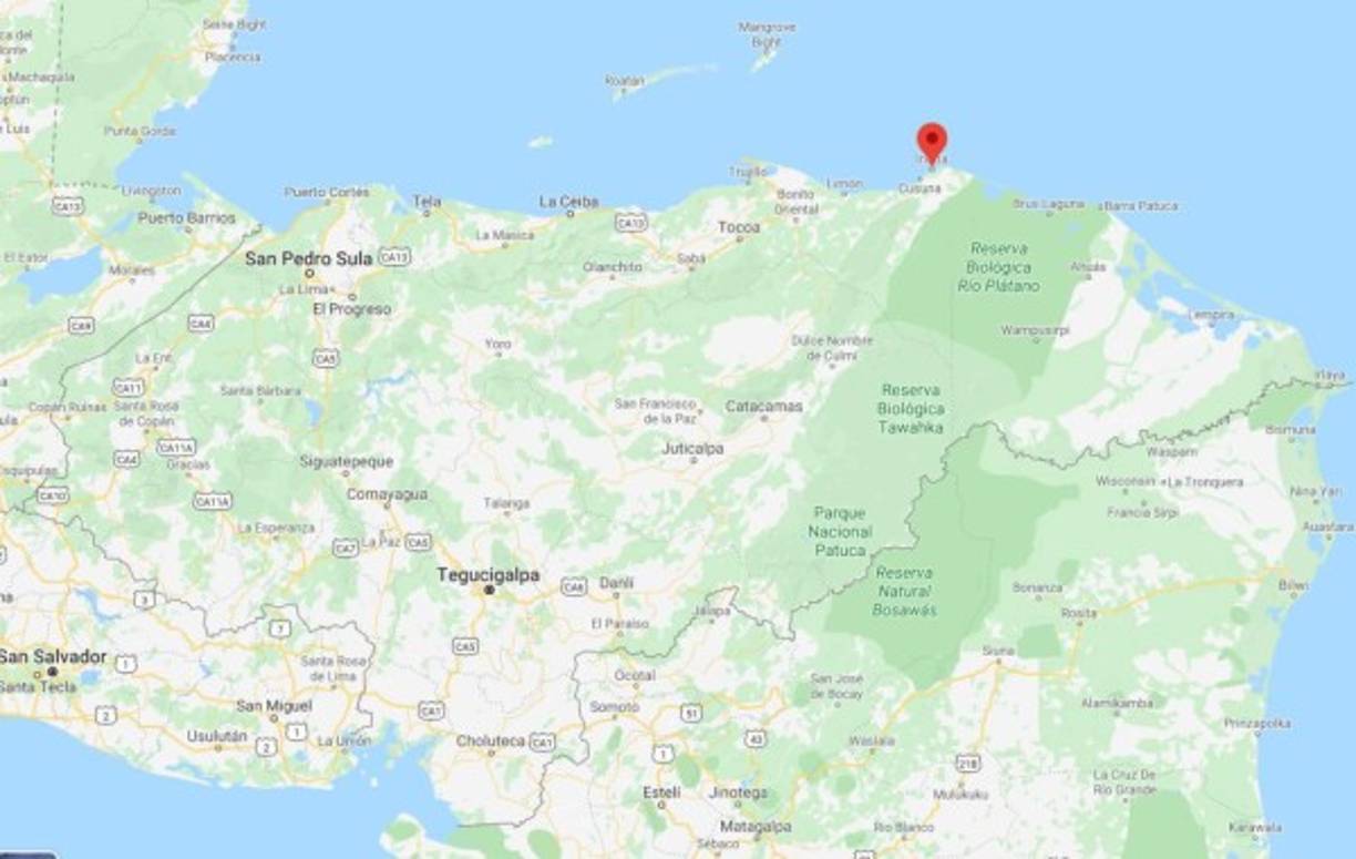 Ubicación del municipio de Iriona, Colón, en la región Caribe de Honduras.