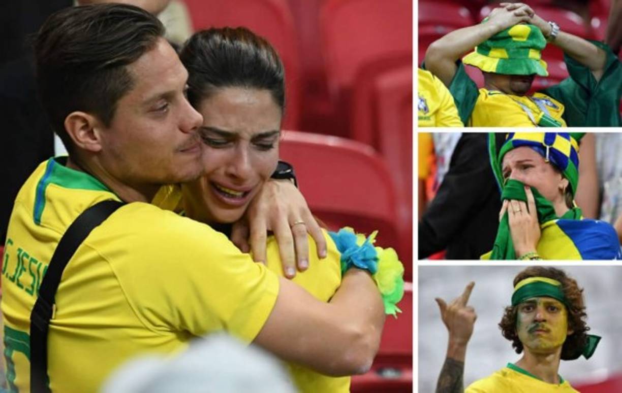 Los aficionados brasileños lloraron en el estadio Kazán Arena por la eliminación de su selección en los cuartos de final del Mundial de Rusia 2018.