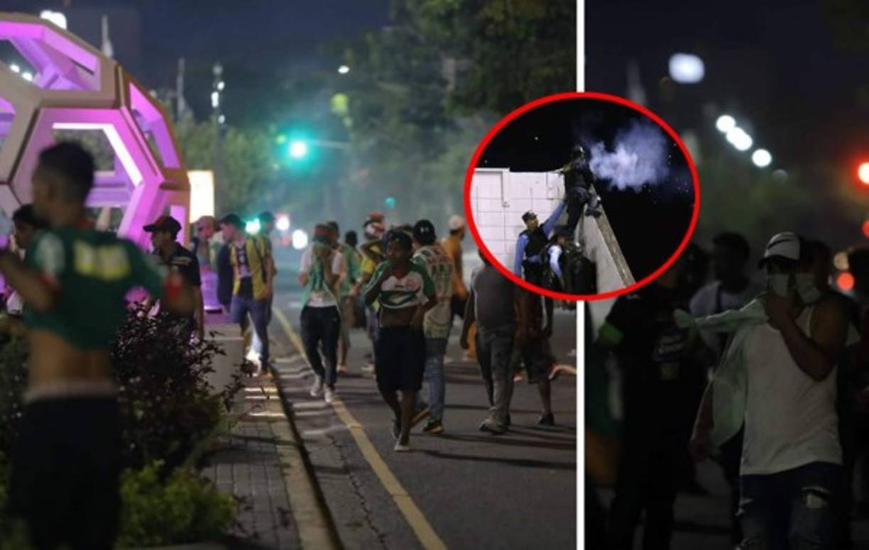 Las barras de Real España y Marathón se enfrentaron a pedradas en las afueras del estadio Morazán previo al partido nombrado 'clasico por la paz'. Foto Melvin Cubas