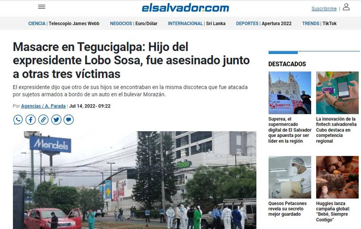 “Cuando salía de discoteca”: Así informa el mundo sobre la masacre en la que fue abatido hijo del expresidente Lobo