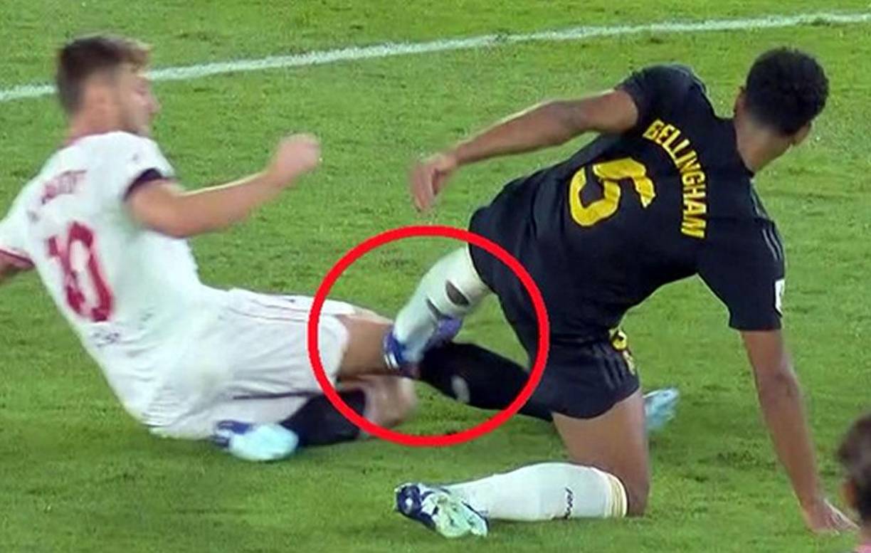 Jude Bellingham le dejó los tacos de recuerdo a Ivan Rakitic en esta falta por la que el árbitro no mostró ni amarilla. ¿Era para roja?