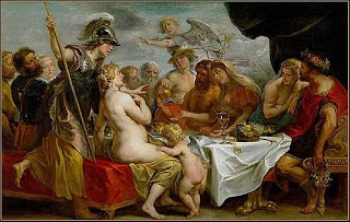 “La manzana de la discordia”. Alude a aquella persona que crea un conflicto en donde todo está tranquilo.Cuando los dioses griegos se reunieron para la boda de Tetis con Peleo, Eris fue la única diosa que no fue invitada.Sin embargo se hizo presente a la celebración y dejó caer una manzana con el anuncio “para la más hermosa”, ante ello, tres diosas pretendieron tomar la manzana pero al no ponerse de acuerdo, pidieron ayuda para optar al regalo. Al final, cada una de ellas se quedó con un atributo dado por Eris.