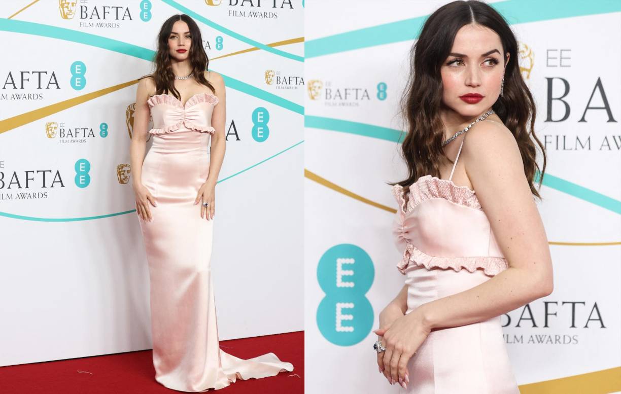 La actriz cubana Ana de Armas ha hecho su entrada a la ‘red carpet’ con un ‘slip dress’ firmado por Louis Vuitton. 