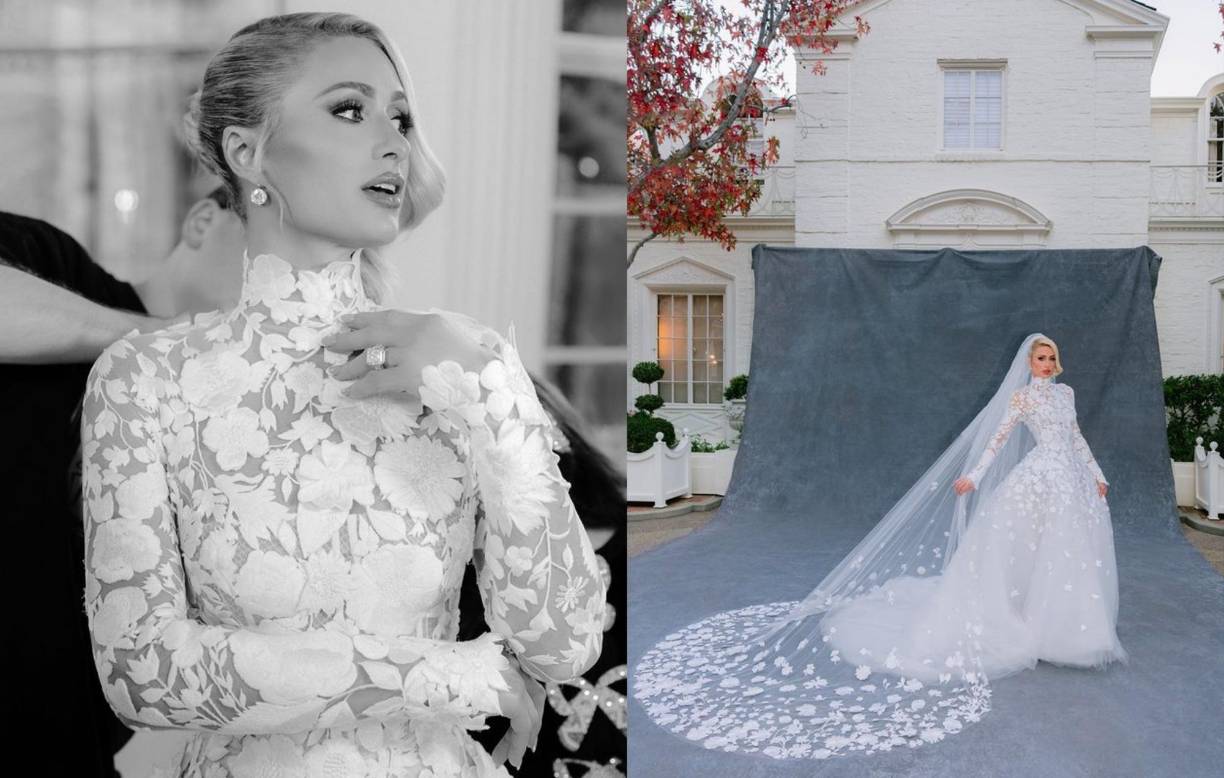 Habrá que esperar a los próximos episodios del reality ‘Paris in Love’, que se estrenó el mismo día que su enlace, para descubrir más detalles acerca de los atuendos que eligió para su boda.