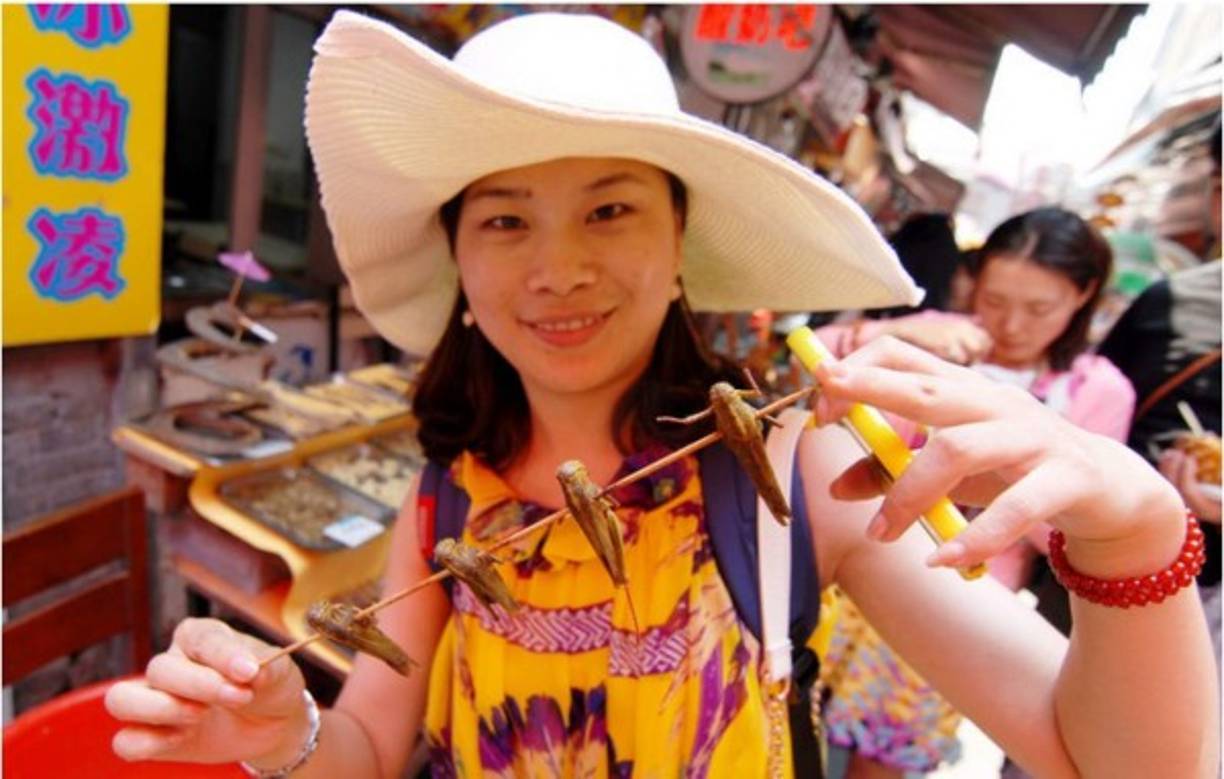 6.- Pincho de grillo<br/><br/>Esta comida es considerada como una golosina y puede comprarse en las calles de china.