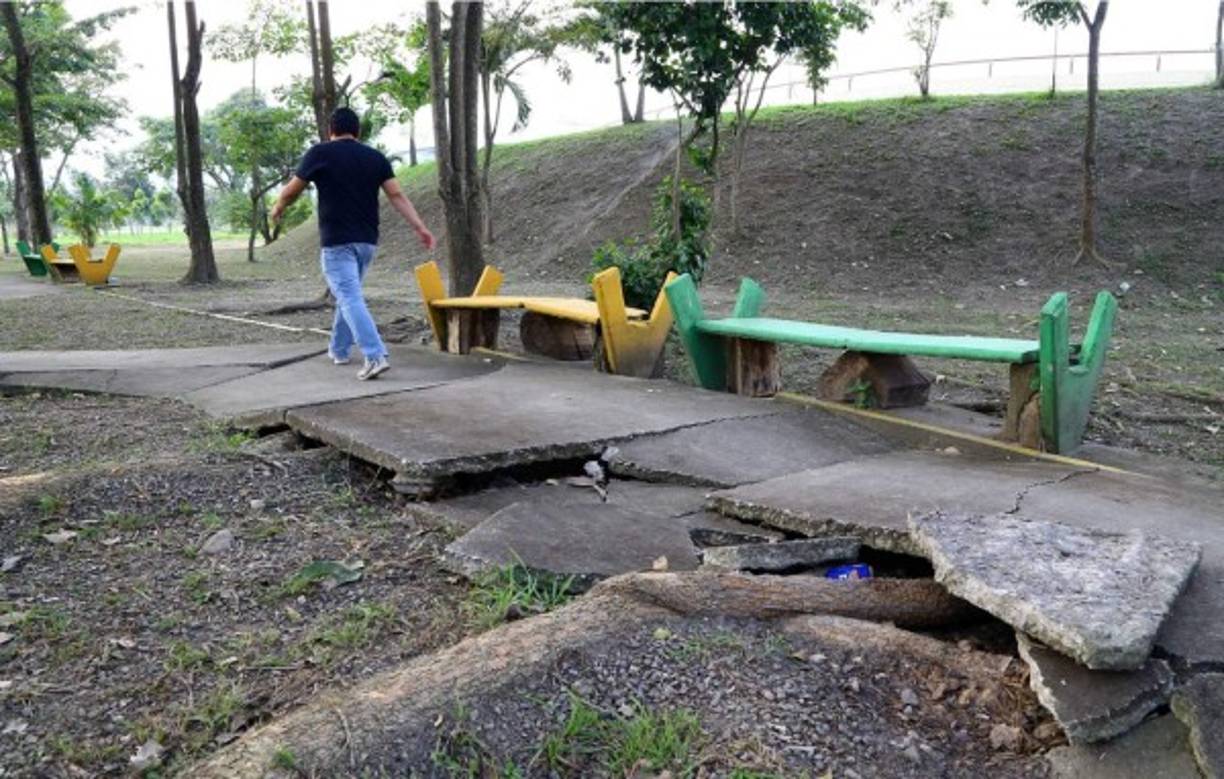 Además de ser criadero de zancudos y otros animales, las aceras son riesgosas para los caminantes al cruzar el complejo.