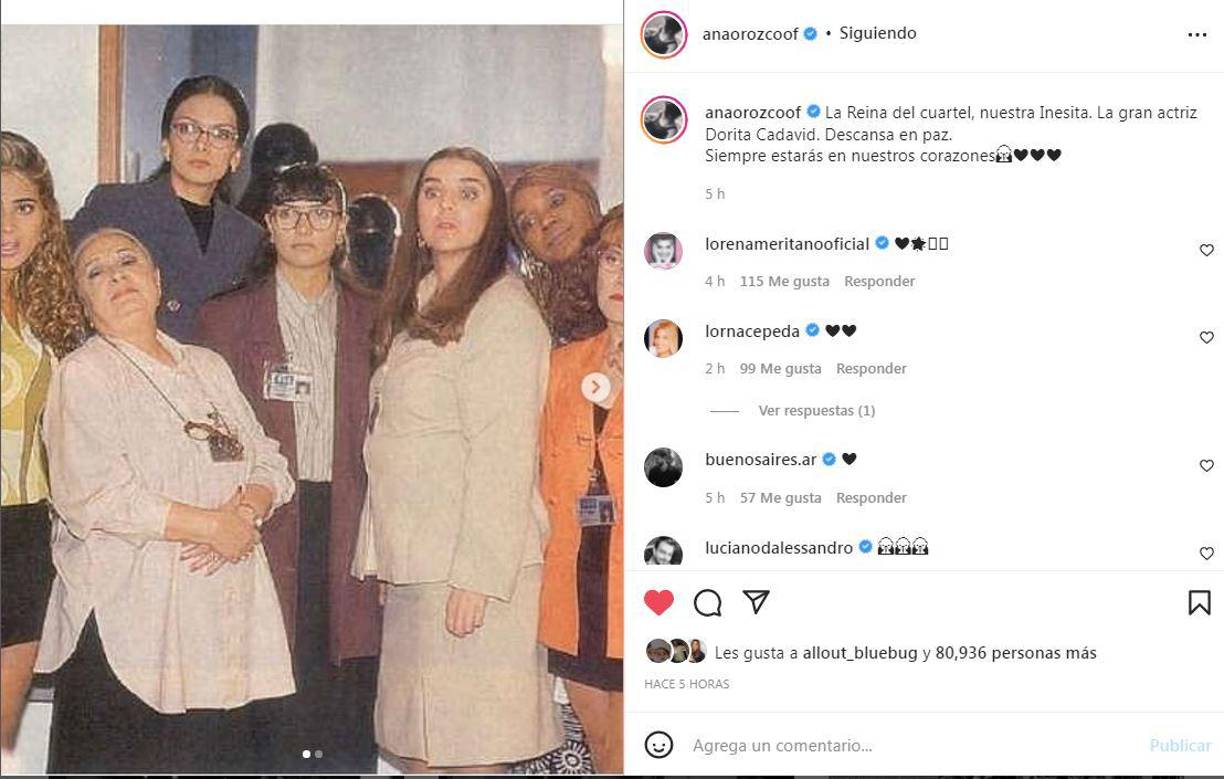 Ana María Orozco, la inolvidable intérprete del personaje de Betty Pinzón, dedicó un conmovedor mensaje a Dora Cadavid. 