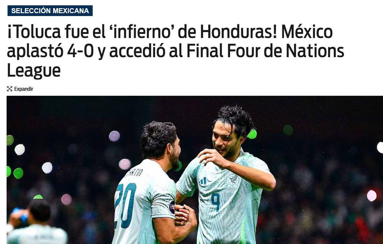 ”México domina y golea a Honduras para avanzar a la Final Four”, lo titulo ESPN en sus plataformas.