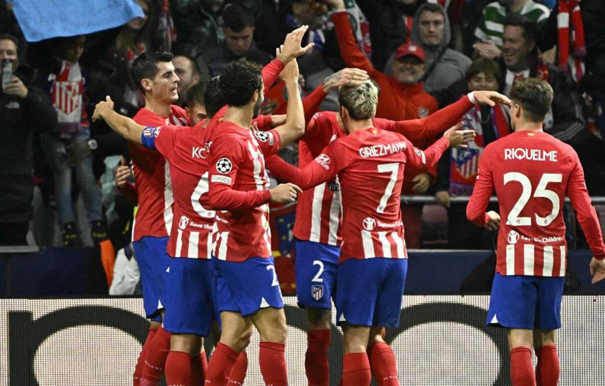 El Atlético de Madrid divisa los octavos de final de la Champions tras golear 6-0 al <b>Celtic</b> este martes, con dobletes de Antoine Griezmann y Álvaro Morata, y tomar el liderato del grupo E del torneo continental.
