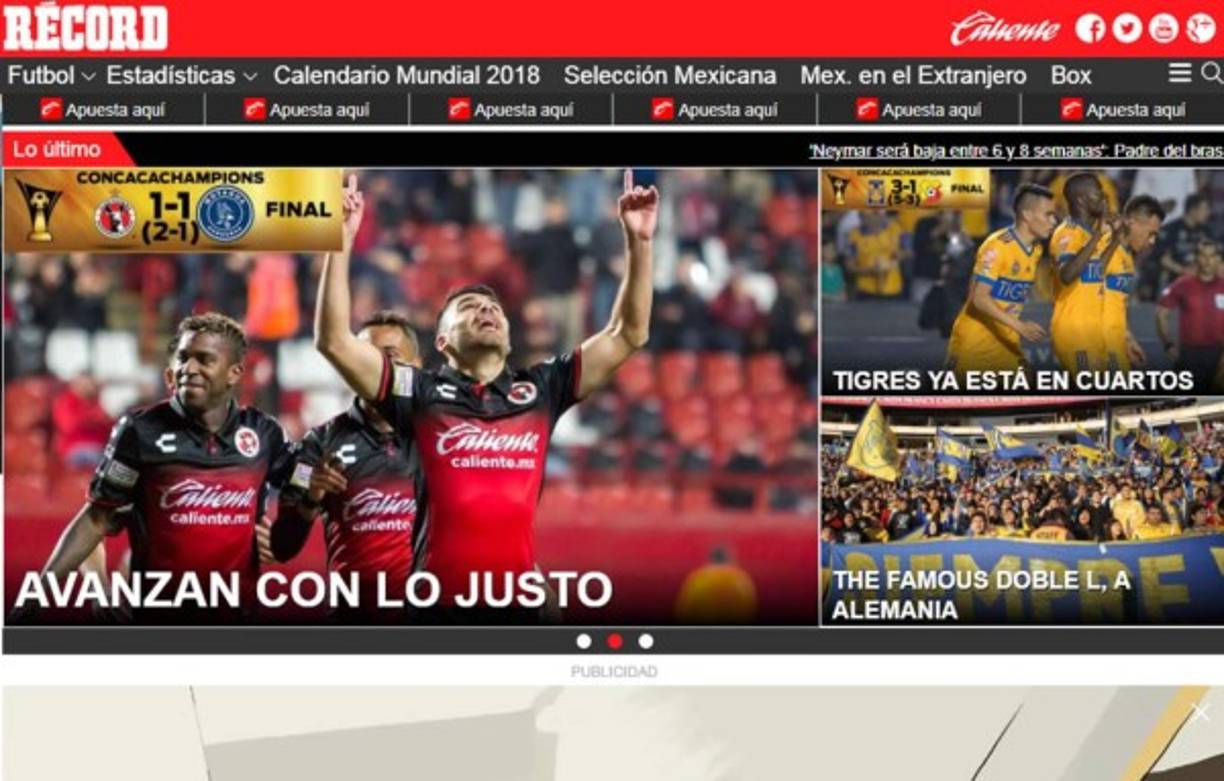 Diario Récord: 'Avanzan con lo justo'. 'El conjunto de la frontera empató contra Motagua, pero en el global se impusieron 2-1 y con esto se instalaron en la siguiente fase'.