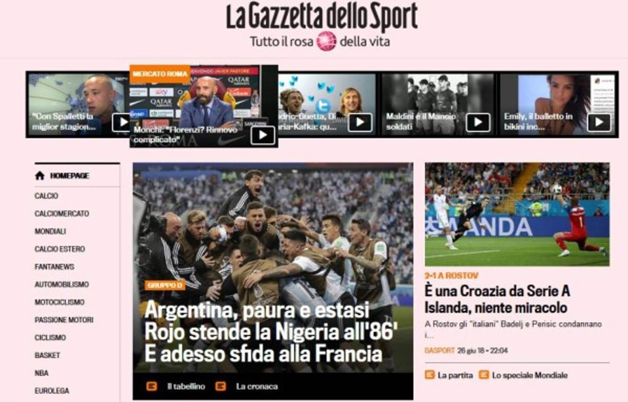 La Gazzeta dello Sport de Italia.
