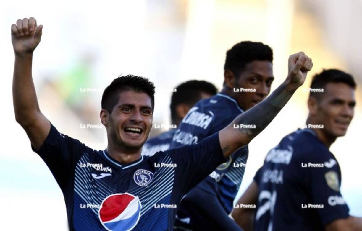 El festejo del argentino Matías Galvaliz que le dio el empate al Motagua con un golazo.