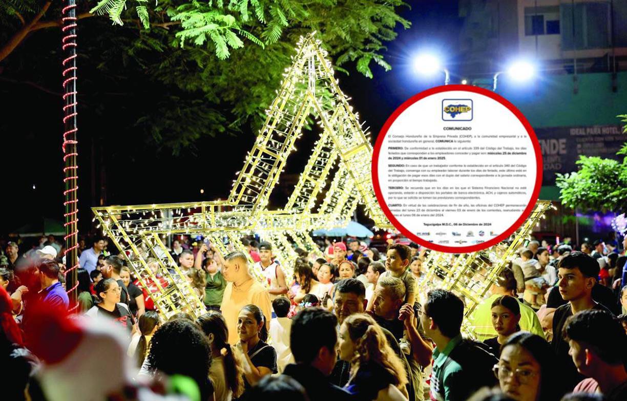 El Consejo Hondureño de la Empresa Privada (Cohep) informó sobre los días feriados para empleados del sector privado durante las festividades de Navidad y Año Nuevo en Honduras. 