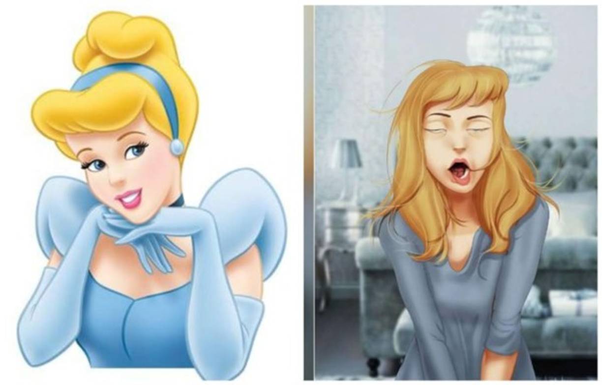 Cenicienta. Maquillada y recién levantada.