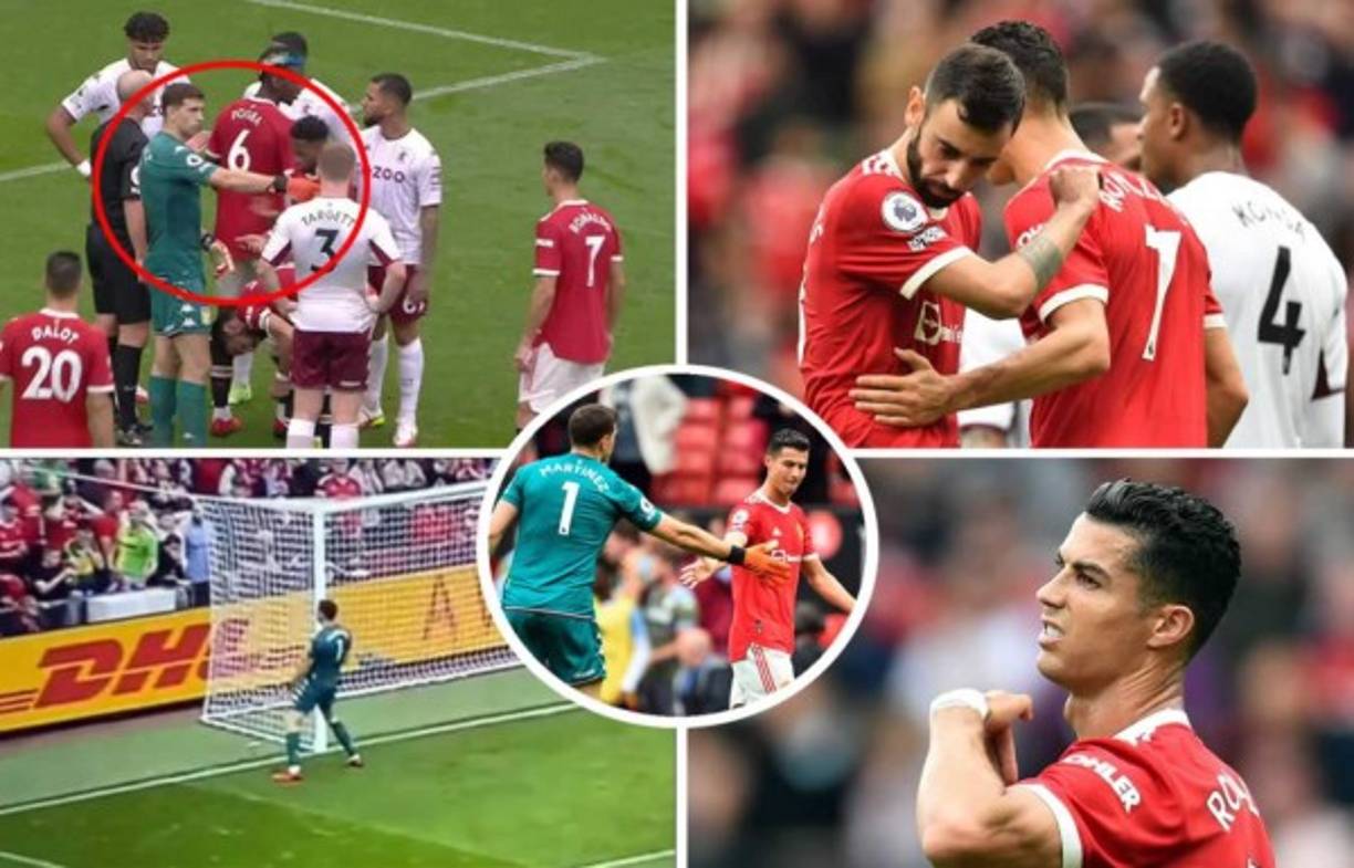 En imágenes el increíble final del partido que Manchester United perdió en Old Trafford (0-1) contra Aston Villa en la Premier League. Cristiano Ronaldo le dejó un penal a Bruno Fernandes tras ser intimidado por el portero Emiliano Martínez y su compañero lo falló en el último suspiro.